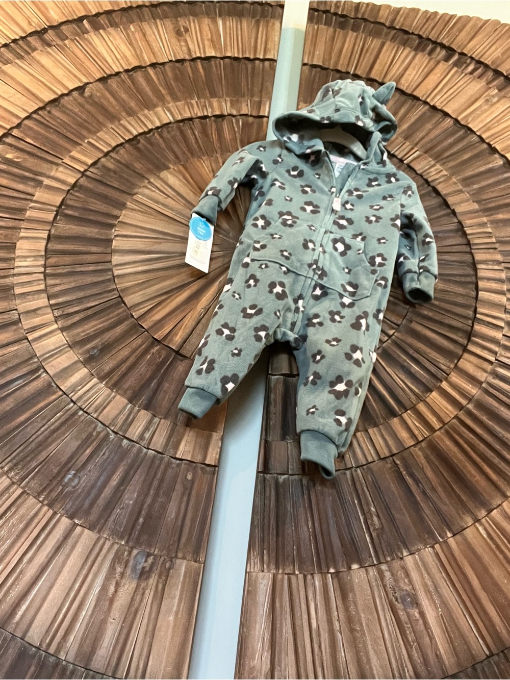 Carter's Sage Green Animal-Print Hooded One-Piece